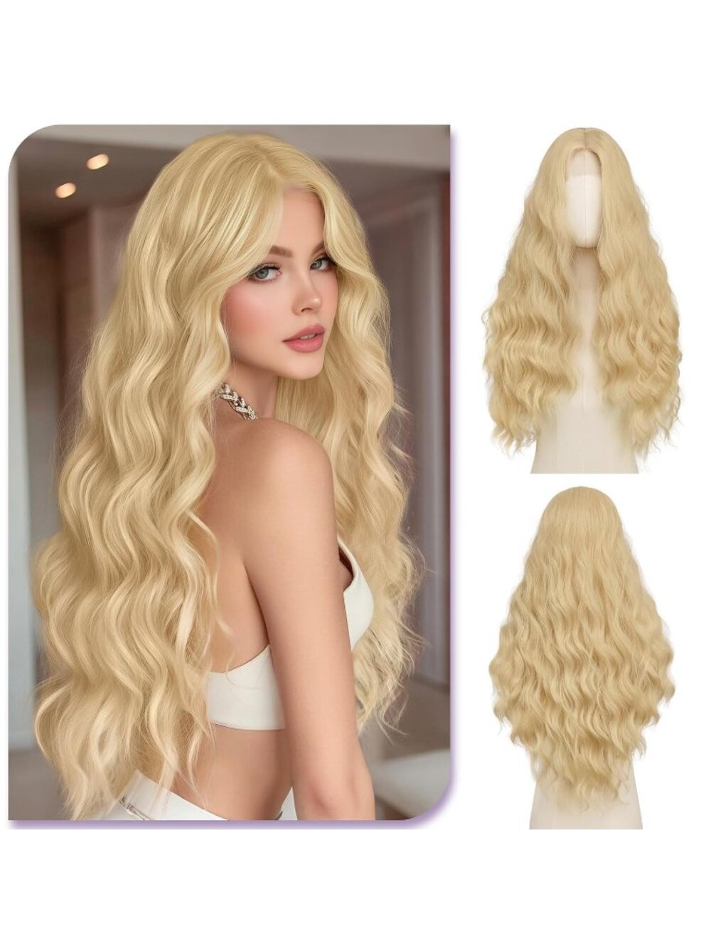 Women's Highlight Blonde Long Wavy Wig for 28 Inch Middle Part Heat Resistant
